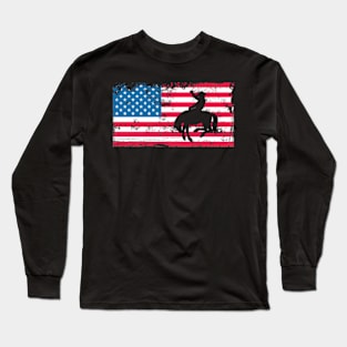 American Flag Rodeo Bronc Horse Riding Cow Cow Long Sleeve T-Shirt